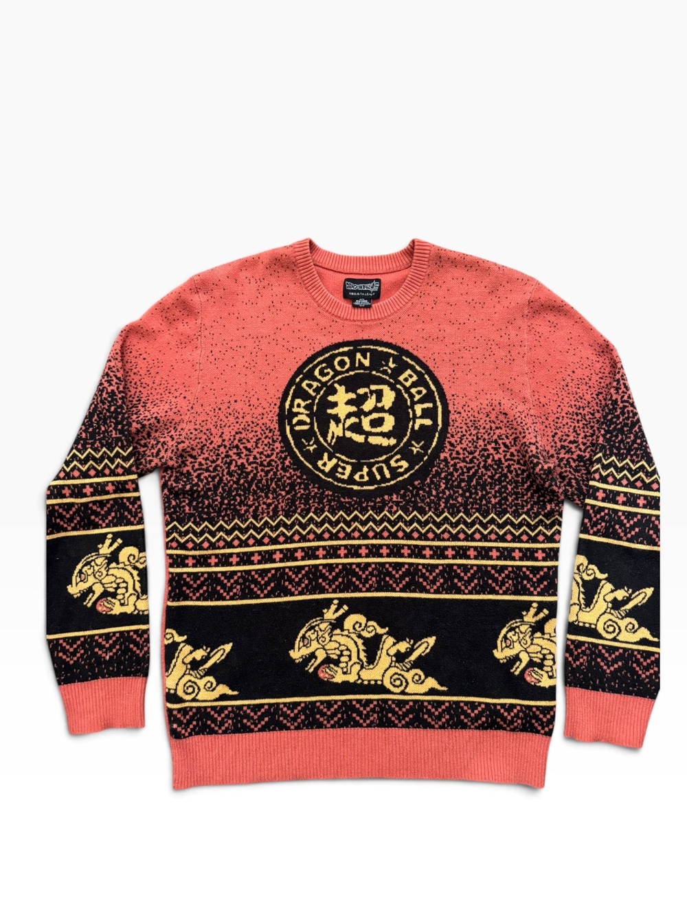 Dragon Ball Super Shenron Knit Sweater Ombre Orange Black Men’s Size medium